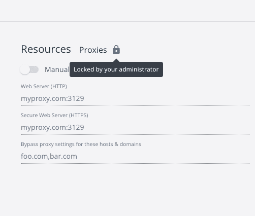 設定管理によるグレーアウトされたプロキシ設定