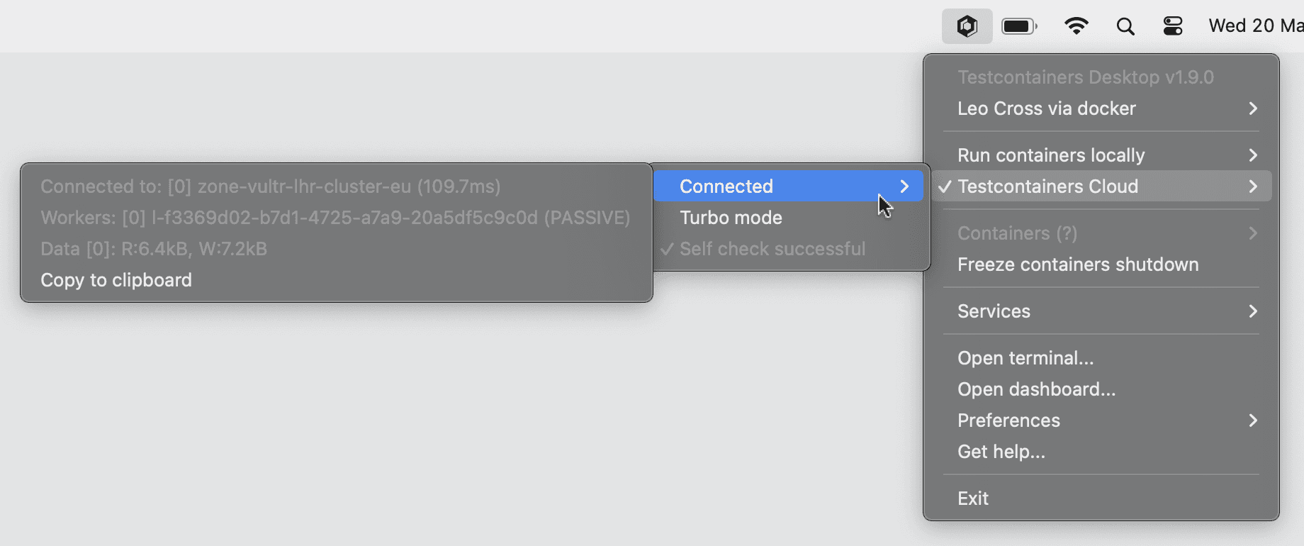 Testcontainers Desktop cloud connection status - passive